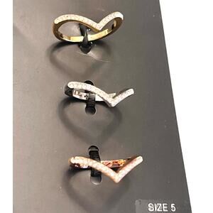 Inc Ring Set 3 Tri Tone Crystal Chevron Stackable Rings Size 5 Rose Gold Silver